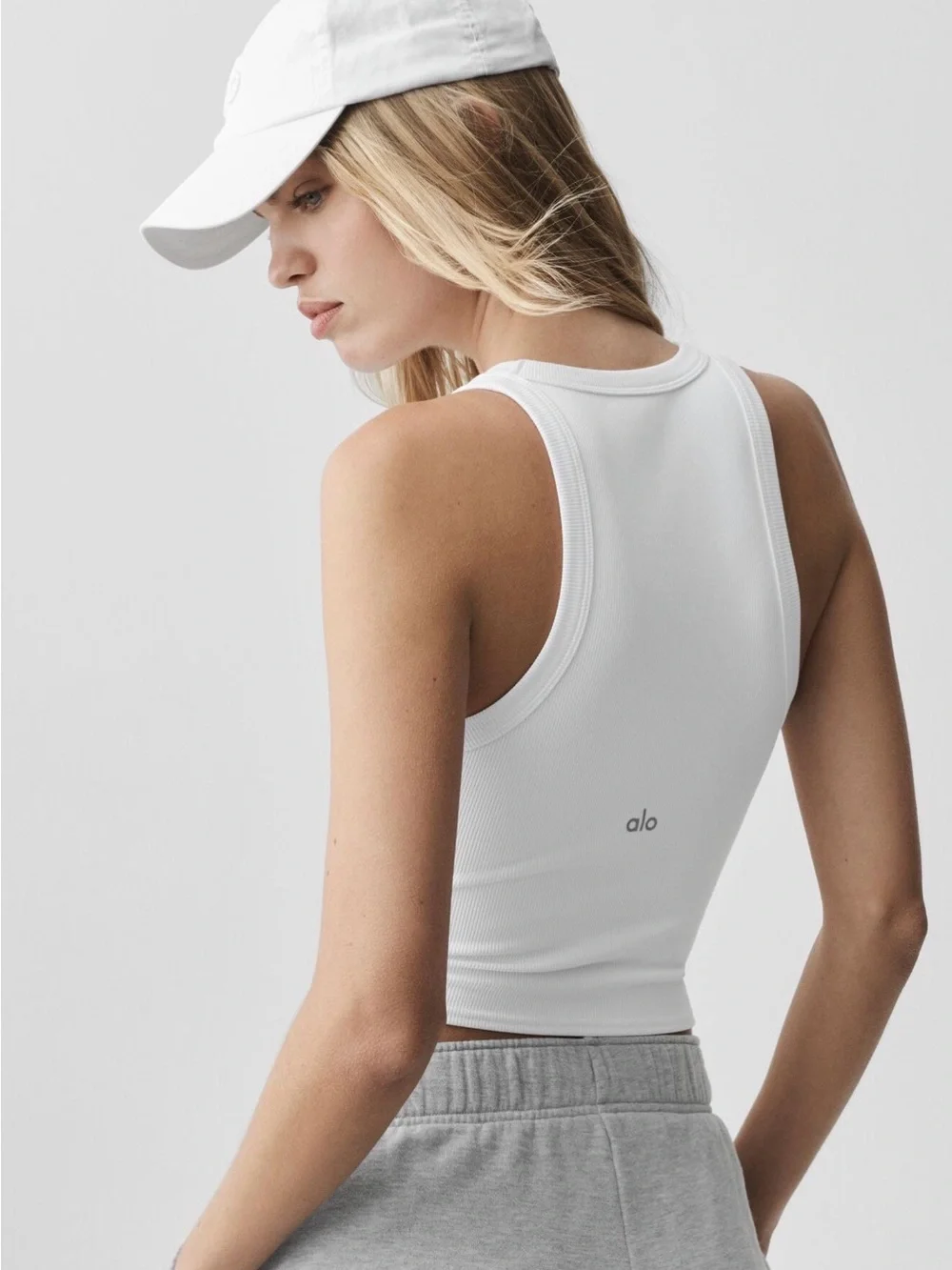 ALO Yoga White Ribbed Goddess Tank . Very stretchy